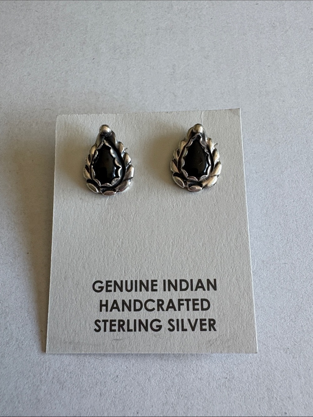 Navajo Made Sterling Silver Teardrop Black Onyx Stud Earrings NWT